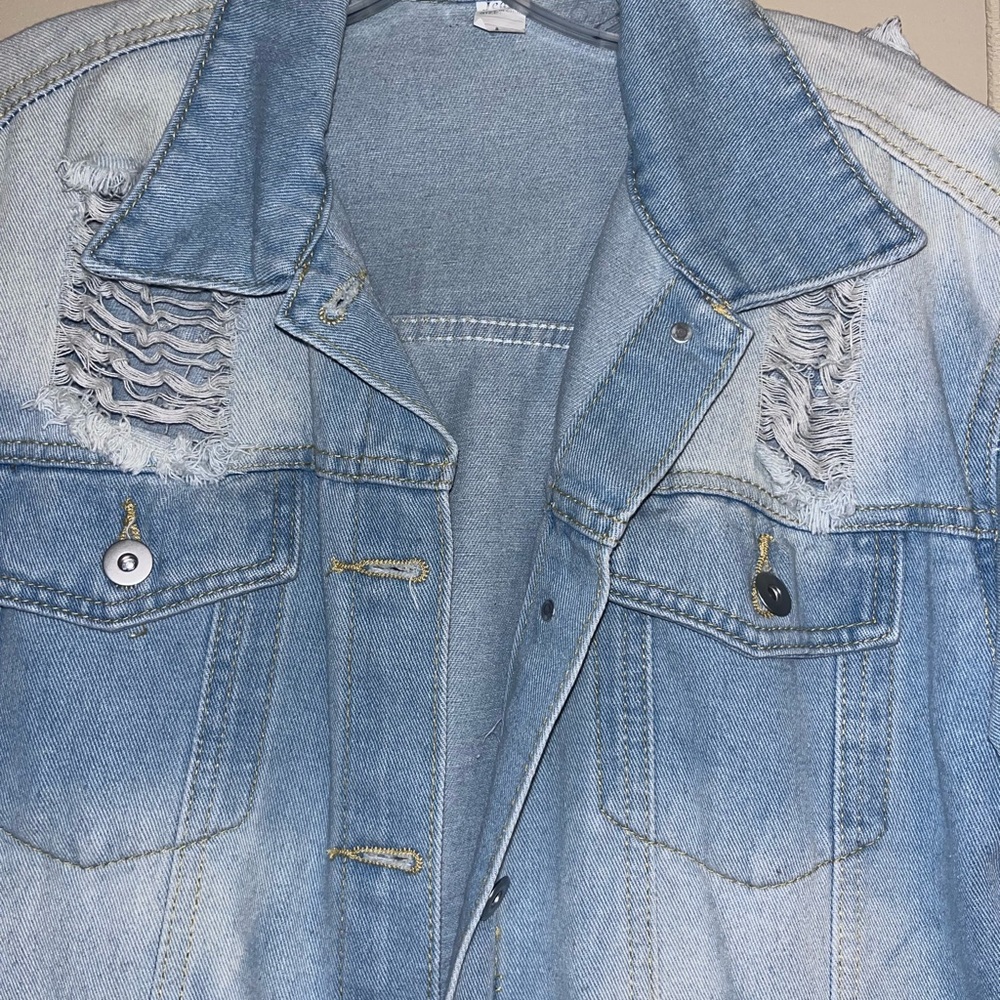 Ina Light Blue Distressed Jean Jacket - Picture 3 of 10